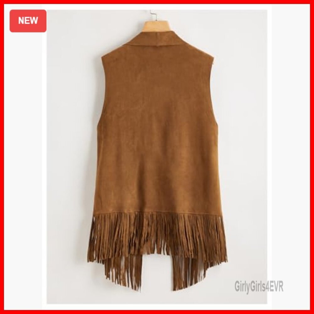 Fringe Suede Western Cowgirl Vest, Sleeveless Tassel Vest for Rodeo - Picture 4 of 4